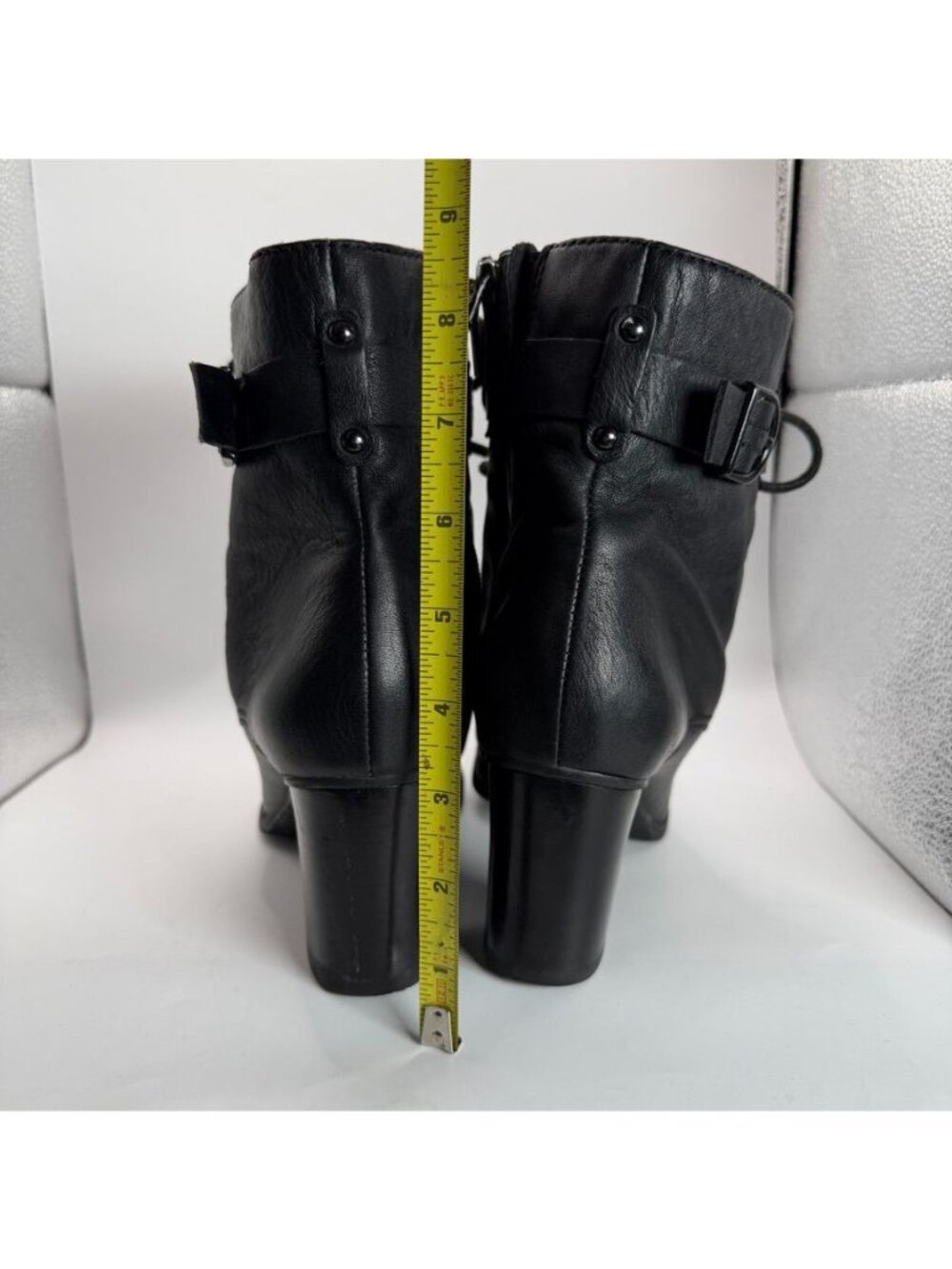 Clarks Black Leather Lace-Up Heeled Ankle Boots With Buckle Detail Womens Size 9 - Picture 5 of 8